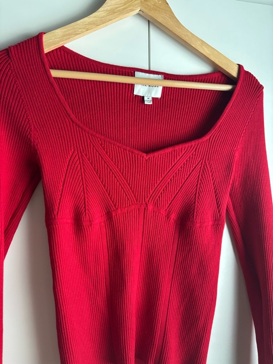 Pink Rose Red Ribbed Long Sleeve Scoop Neck Top - Picture 3 of 4